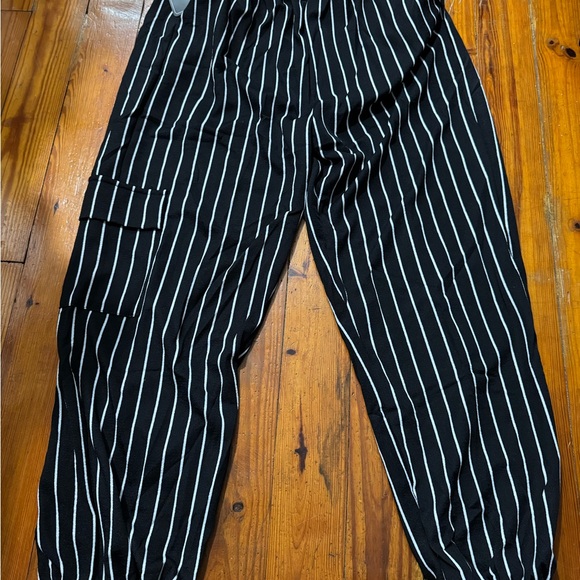 Zaful Black and White Striped Track Pants - Picture 2 of 5